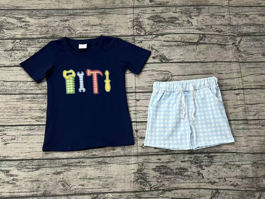 pre -order blue Embroidery boys Summer set BSSO1118