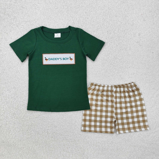 Green embroidery animals daddy's  boy Suit Summer Set