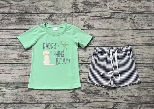 pre -order green Embroidery daddy's fishing buddy boys Summer set BSSO1147