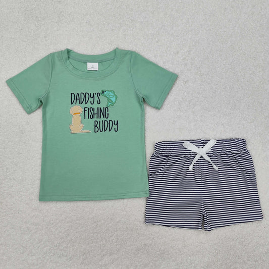 daddy's fishing buddy embroidery boys Suit Summer Set
