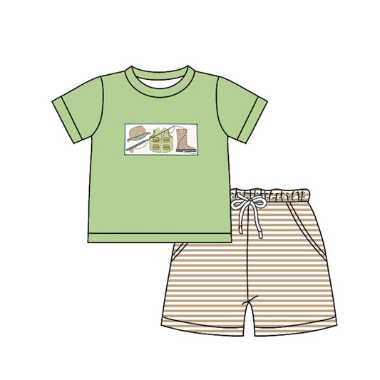 pre -order greenfishing tool print shirt stripe pants print Boys Summer set BSSO1154