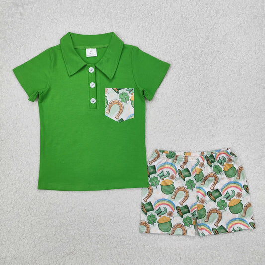 Green rainbow pocket  boys Suit Summer Set