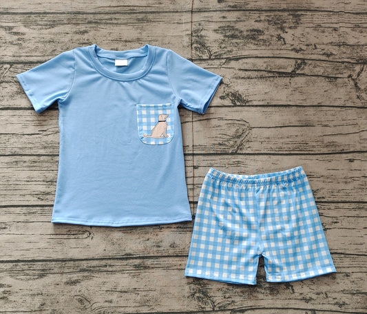 pre -order blue plaid dog pocket Boys set BSSO1190