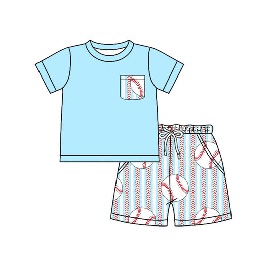pre -order blue stripe baseball Short Sleeve boy set BSSO1317