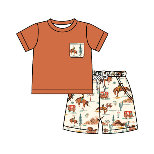 pre -order hunting horse cactus print Short Sleeve boy set BSSO1320