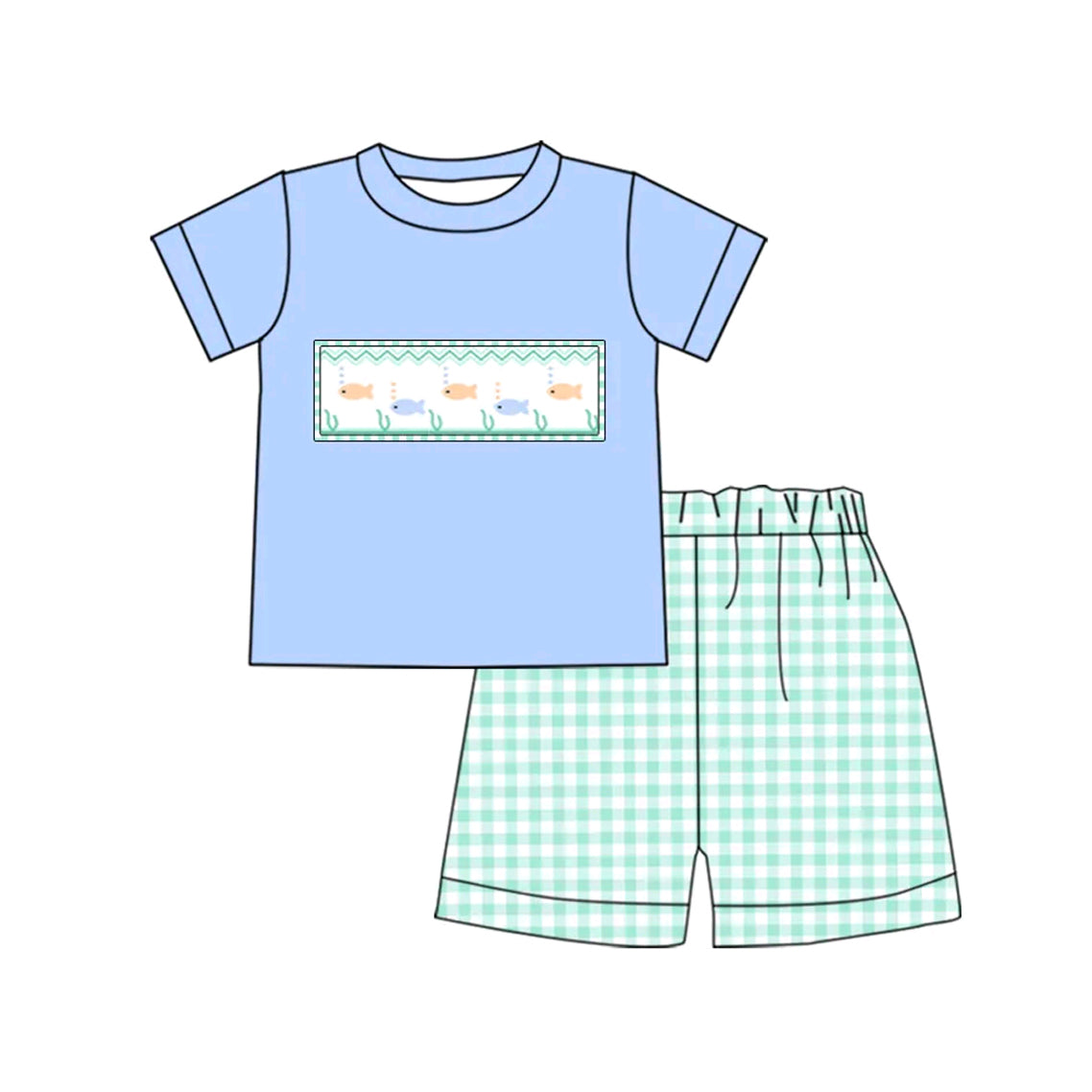 pre -order blue fishes print Short Sleeve boy set BSSO1323