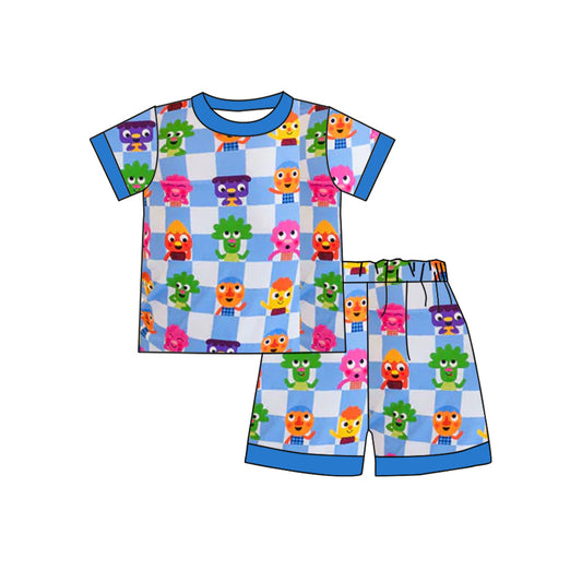 pre -order cute cartoon plaid print Short Sleeve boy set BSSO1325