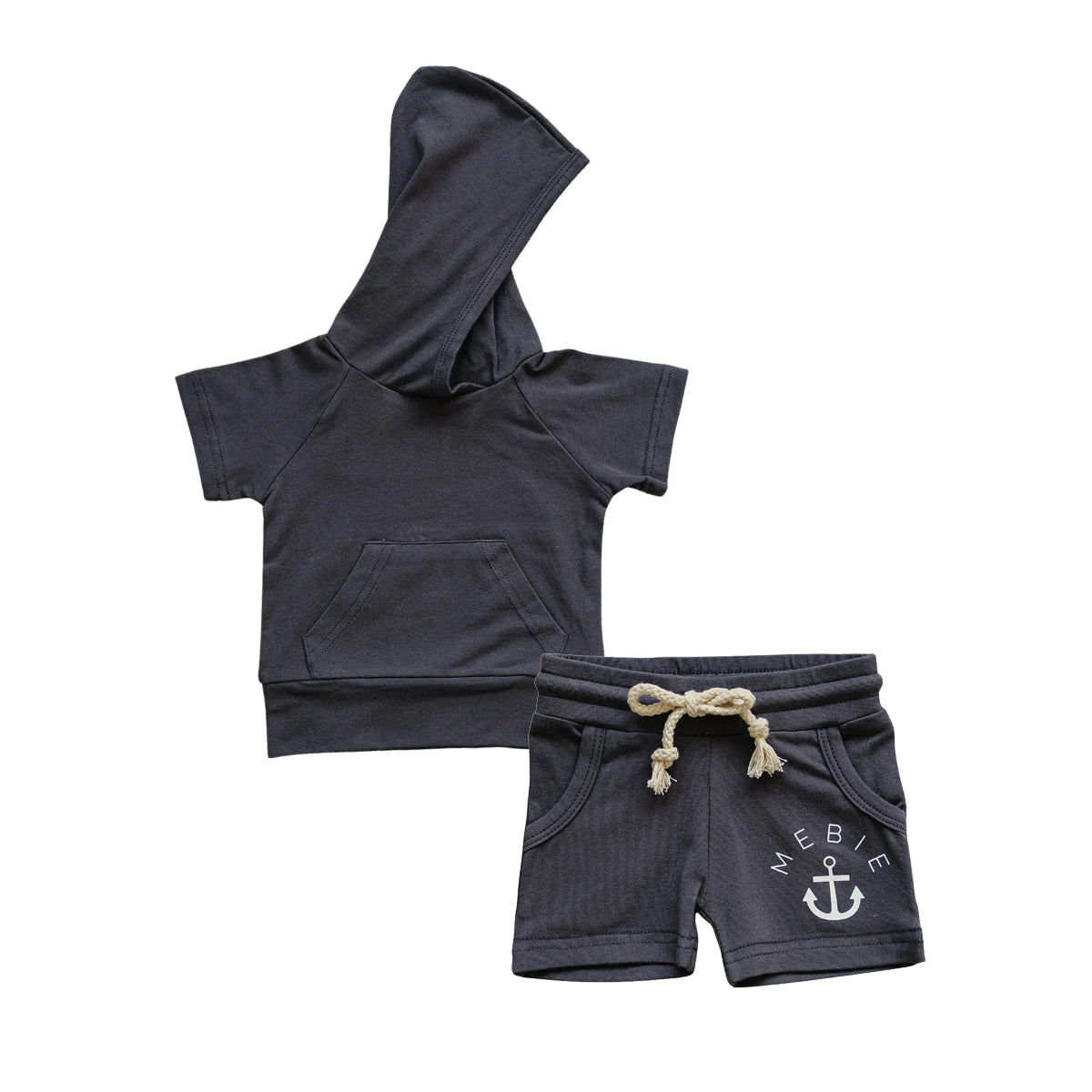 pre -order black cotton hoodedShort Sleeve boy set BSSO1326