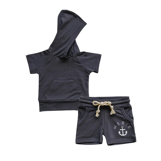 pre -order black cotton hoodedShort Sleeve boy set BSSO1326