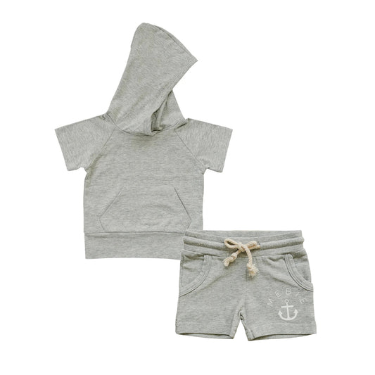 pre -order grey cotton hoodedShort Sleeve boy set BSSO1327