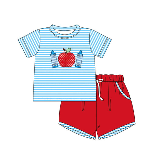 pre -order stripe apple back to school print Short Sleeve boy set BSSO1328