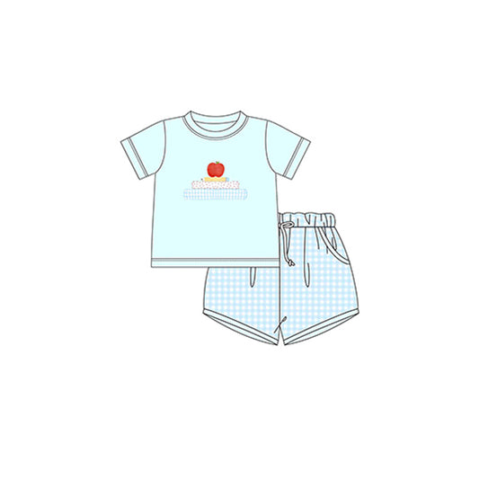pre -order blue apple back to school print Short Sleeve boy set BSSO1329
