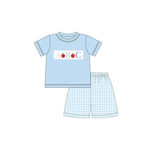 pre -order blue apple back to school print Short Sleeve boy set BSSO1331