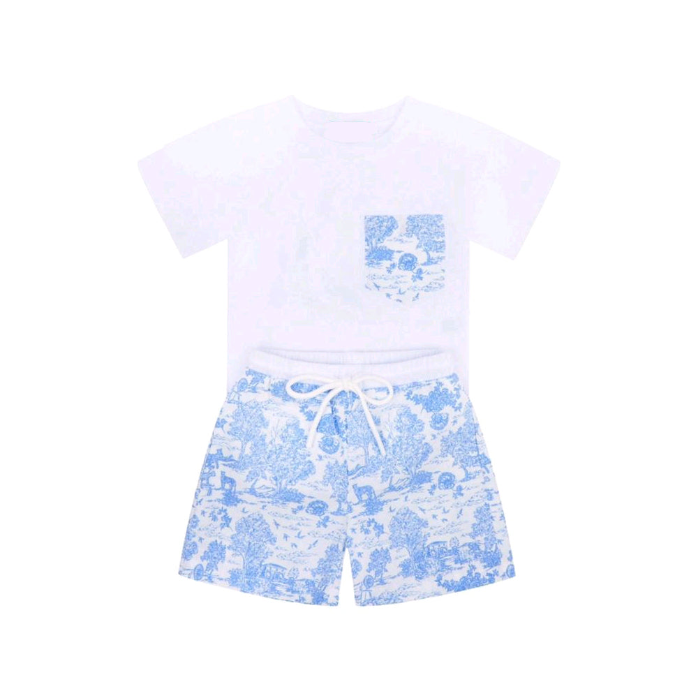 pre -order blue floral pattern print Short Sleeve boy set BSSO1333