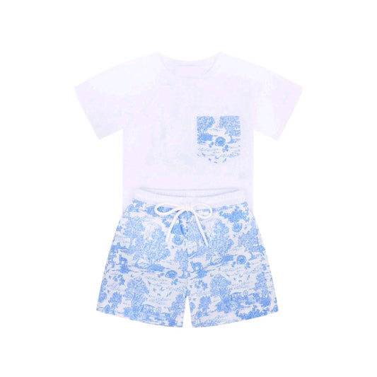 pre -order blue floral pattern print Short Sleeve boy set BSSO1333