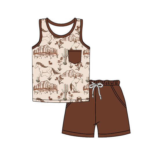 pre -order western cowboy cactus print Sleeveless  boy set BSSO1341