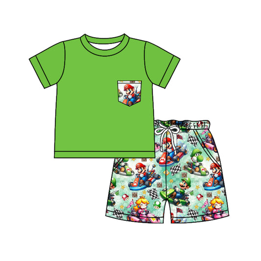 pre -order cartoon green boy Short Sleeve boy set BSSO1352