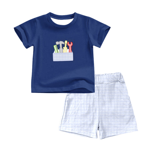pre -order navy blue  tools Short Sleeve boy set BSSO1355