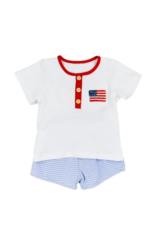 pre -order 4th of july button print Short Sleeve boy set BSSO1359