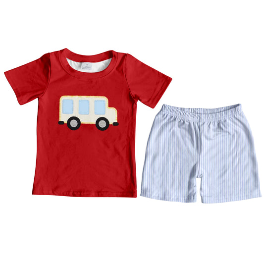 pre -order plaid car print Short Sleeve boy set BSSO1360