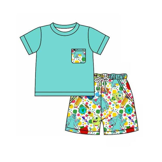 pre -order green  Cartoon print Short Sleeve boy set BSSO1362