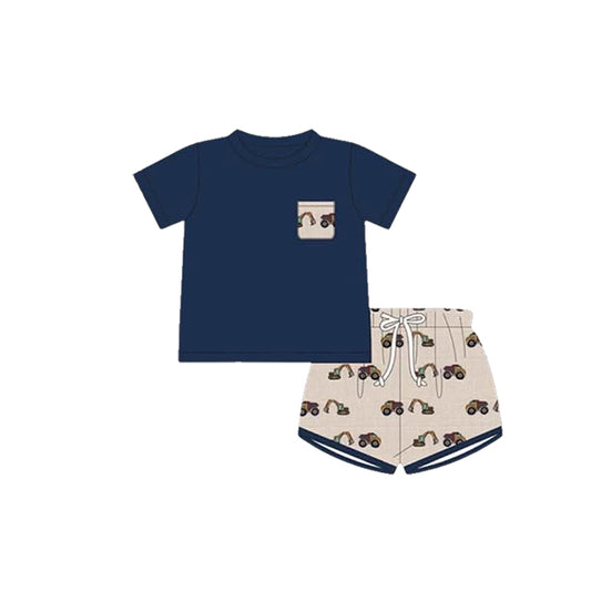 pre -order navy blue cars print Short Sleeve boy set BSSO1364