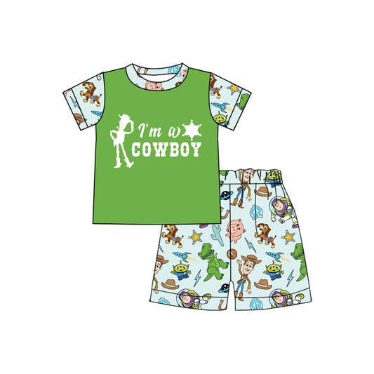 pre -order green cartoon print short  Sleeve boy set BSSO1366