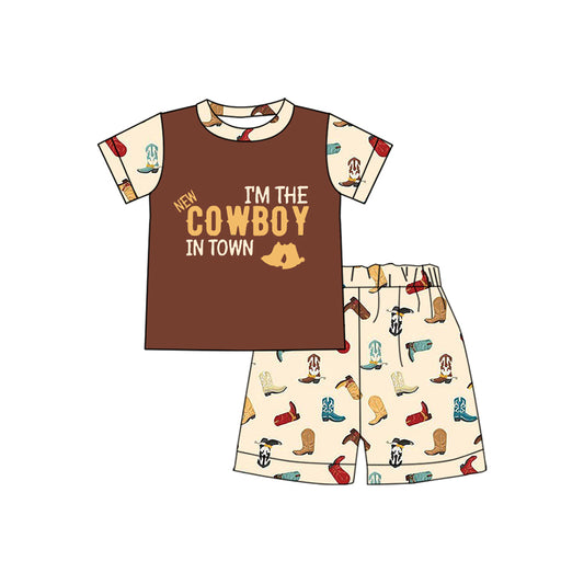 pre -order cow boy boots print short Sleeve boy set BSSO138