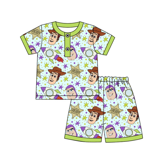 pre -order green cartoon  print short Sleeve boy set BSSO1371