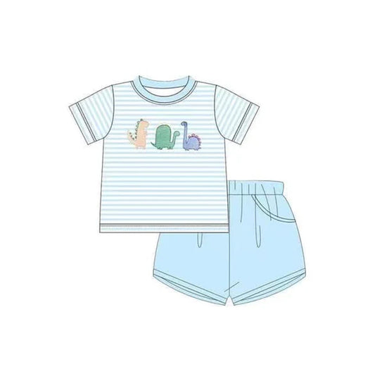 pre -order blue stripe animals print short Sleeve boy set BSSO1375