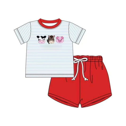 pre -order blue stripe animals print short Sleeve boy set BSSO1377