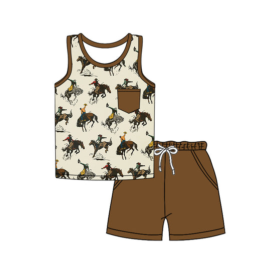 pre -order cowboy horse print Sleeveless boy set BSSO1378