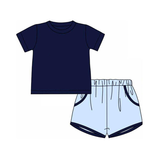 pre -order navy blue print short Sleeve boy set BSSO1380
