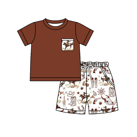 pre -order brown cowboy pattern print short Sleeve boy set BSSO1389