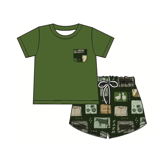 pre -order green cowboy pattern print short Sleeve boy set BSSO1390