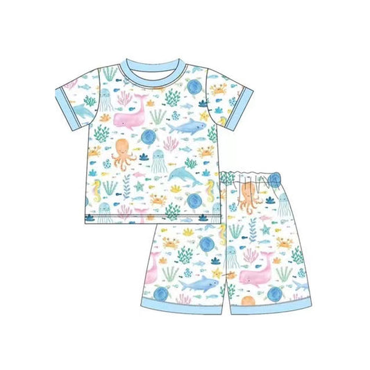 pre -order marine animal pattern print short Sleeve boy set BSSO1391