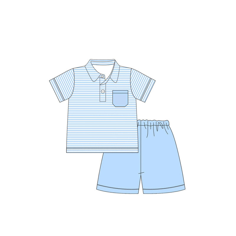 pre -order Blue stripe print short Sleeve boy set BSSO1392