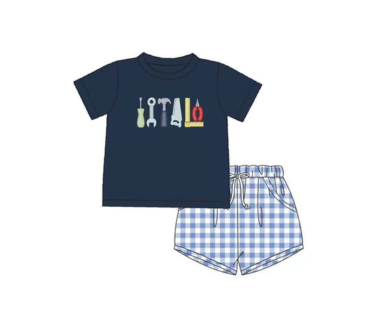 pre -order navy Blue tool short Sleeve boy set BSSO1394