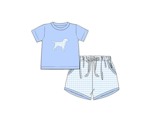 pre -order Blue dog print short Sleeve boy set BSSO1398