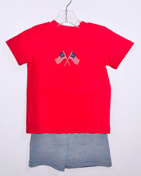 pre -order USA flag print short Sleeve boy set BSSO1403