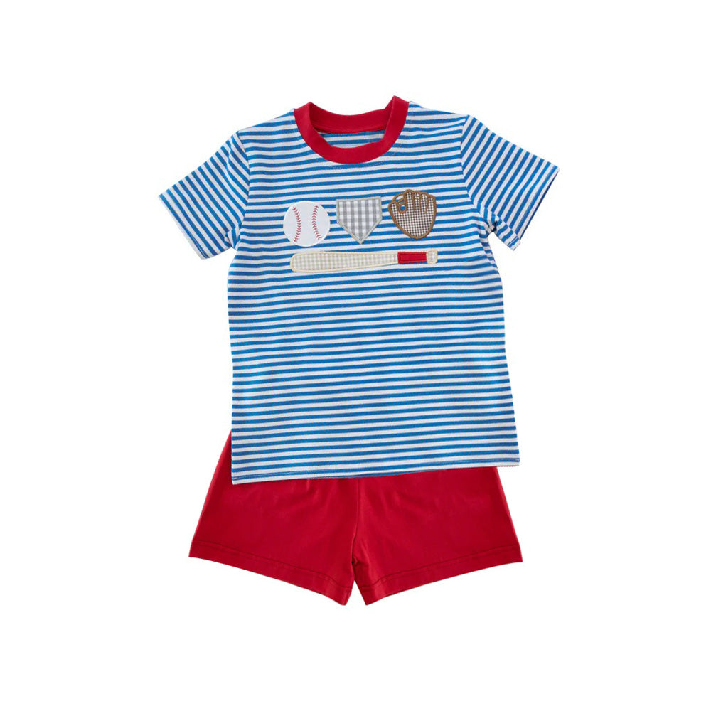 pre -order baseball stripe print short Sleeve boy set BSSO1406