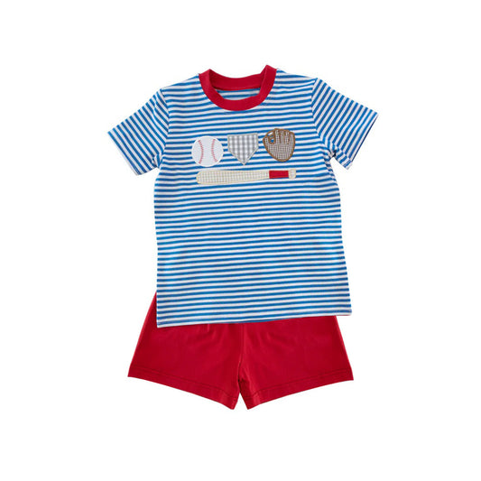 pre -order baseball stripe print short Sleeve boy set BSSO1406