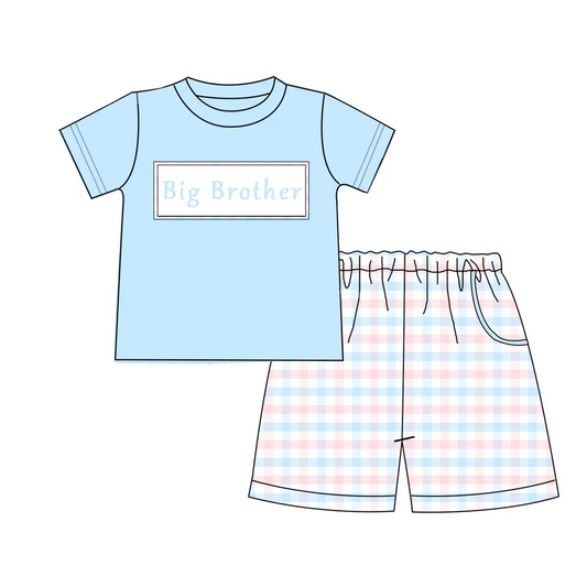 pre -order blue big brother  print short Sleeve boy set BSSO1408