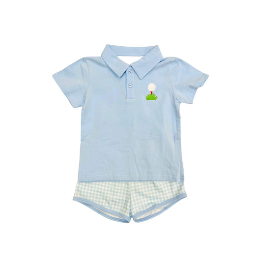 pre -order blue golf print short Sleeve boy set BSSO1409