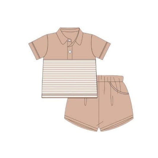 pre -order brown stripe print short Sleeve boy set BSSO1413