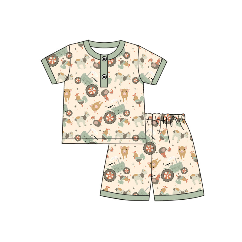 pre -order green animals farm style short Sleeve boy set BSSO1459