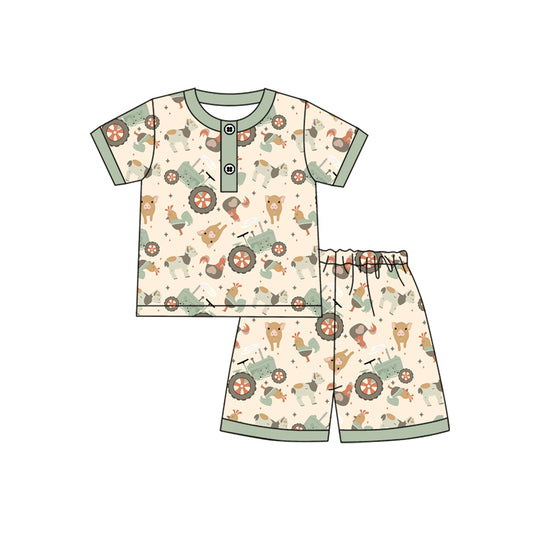 pre -order green animals farm style short Sleeve boy set BSSO1459