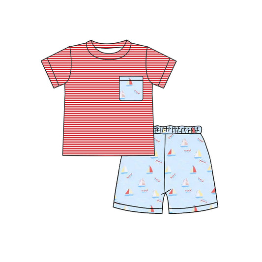 pre -order red stripe short Sleeve boy set BSSO1465