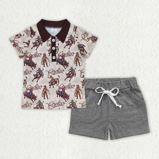 pre -order western horse print short Sleeve boy set BSSO1466