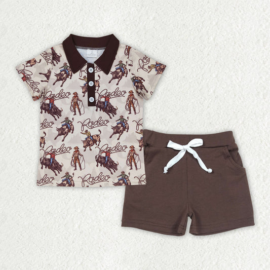 pre -order western horse print short Sleeve boy set BSSO1467